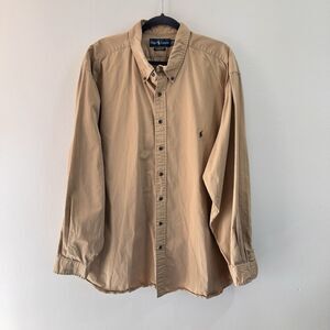 Vintage 90s Ralph Lauren Shirt Mens 3XB Classic Fit Tan Khaki Safari Long Sleeve